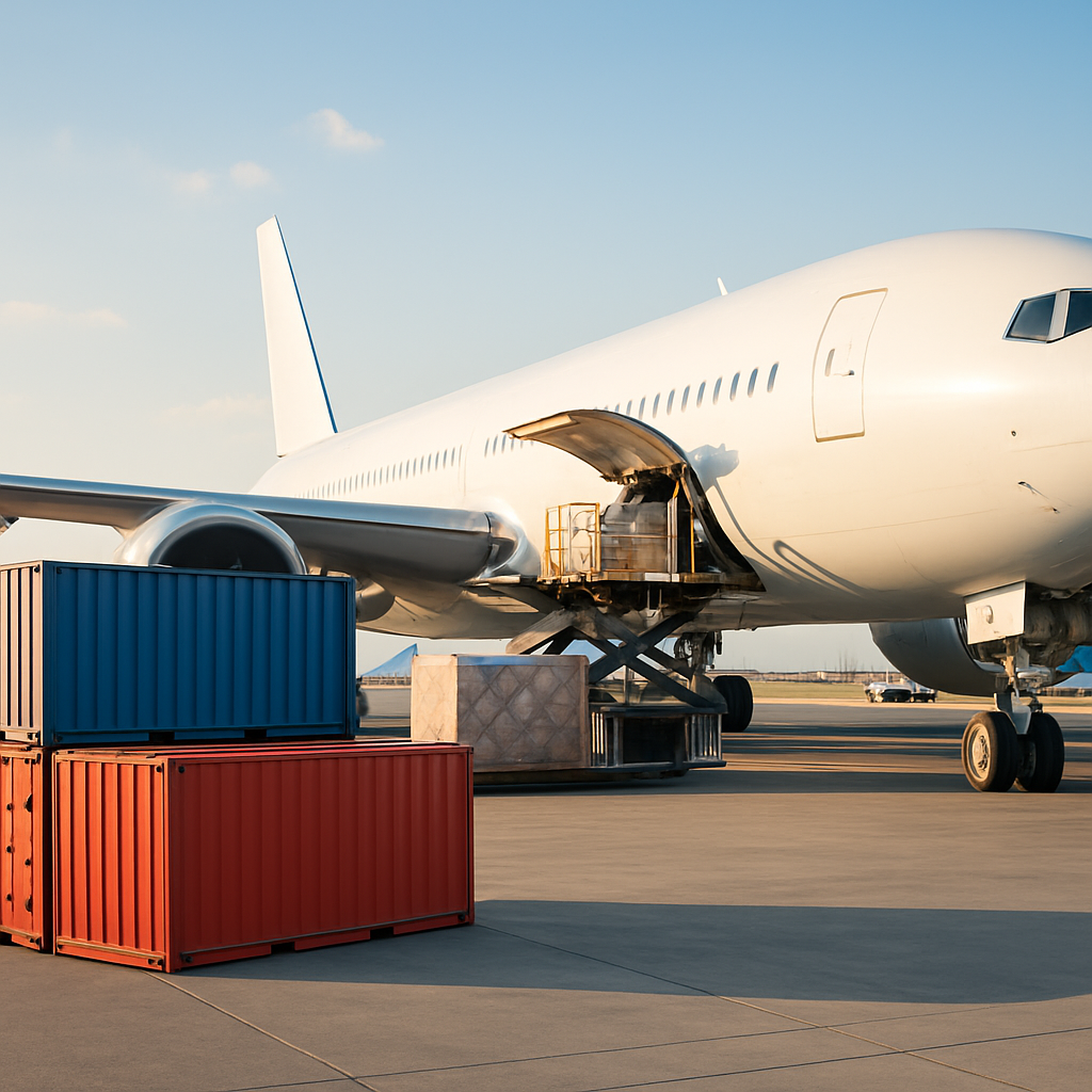 Cargo airplane being loaded with international freight